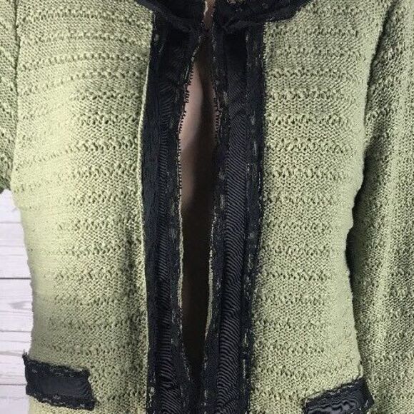 Bandolino Cardigan Sweater Olive Green Black Lace Trim - Picture 5 of 10